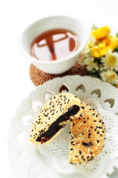 istock Chinese confectionery, black sesame paste cake on dish 1202702362