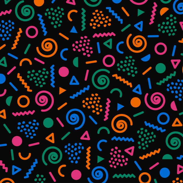style pattern geometric abstract on black background. designs nostalgic ’80s and ’90s. style pattern geometric abstract on black background. designs nostalgic ’80s and ’90s. christmas chaos stock illustrations