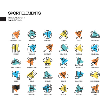 Simple Set of Sports Elements Related Spotlight Vector Line Icons. Outline Symbol Collection