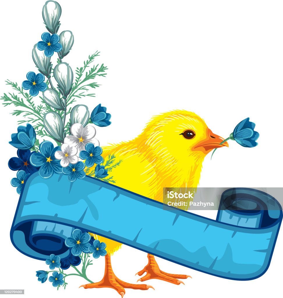 Easter background Easter vintage background with forget-me-not and little chicken Animal stock vector