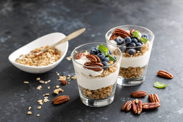 istock Blueberry parfait with ricotta cheese, granola and pecan nuts 1202705716