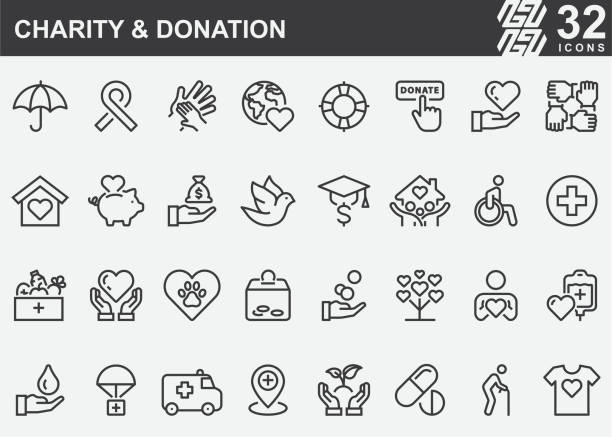 Charity and Donation Line Icons Charity and Donation Line Icons lifestyle icons stock illustrations