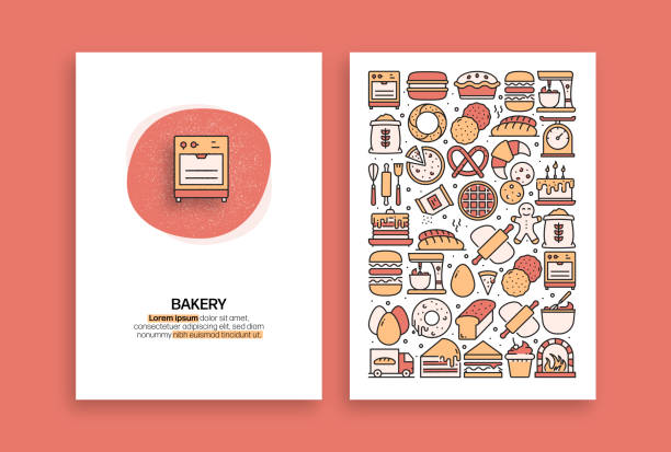 ilustraciones, imágenes clip art, dibujos animados e iconos de stock de diseño relacionado con panadería y pastelería. plantillas vectoriales modernas para folleto, portada, folleto e informe anual. - bakers yeast