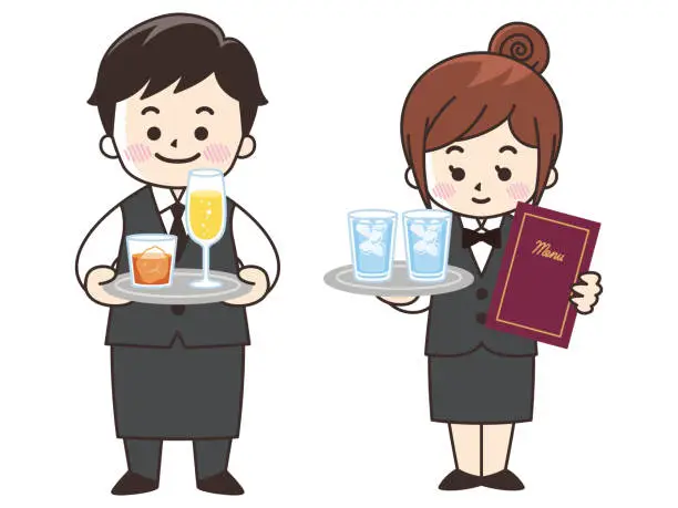 Vector illustration of Waiter and waitress