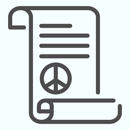 Peace treaty line icon. Document with peace symbol vector illustration isolated on white. Pacific symbol on sheet outline style design, designed for web and app. Eps 10