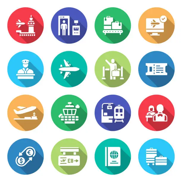 Vector illustration of Simple Set of Airport Elements Related Vector Flat Icons. Symbol Collection.