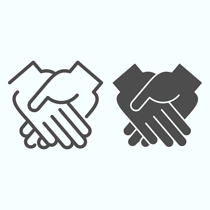 Handshake line and solid icon. One hand supported other vector illustration isolated on white. Simple handshake outline style design, designed for web and app. Eps 10