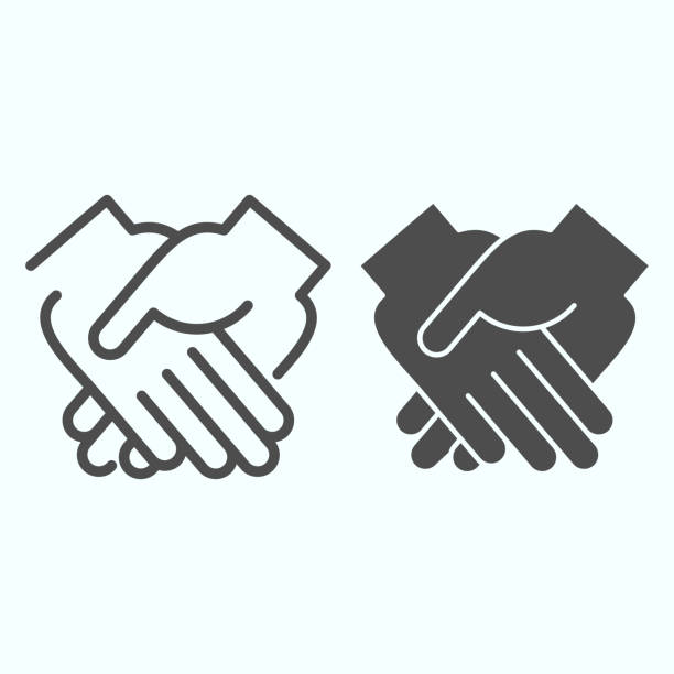Handshake line and solid icon. One hand supported other vector illustration isolated on white. Simple handshake outline style design, designed for web and app. Eps 10. Handshake line and solid icon. One hand supported other vector illustration isolated on white. Simple handshake outline style design, designed for web and app. Eps 10 human body part stock illustrations