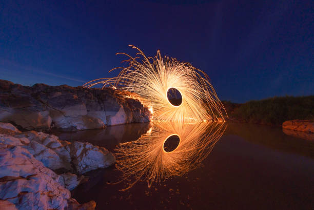 Swing burning steel wool in to abstract shape