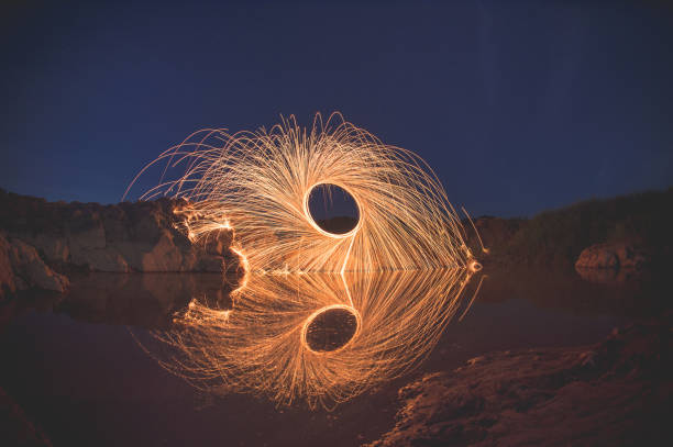 istock Swing burning steel wool in to abstract shape 1202720585