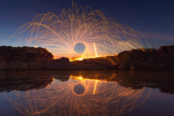 Swing burning steel wool in to abstract shape