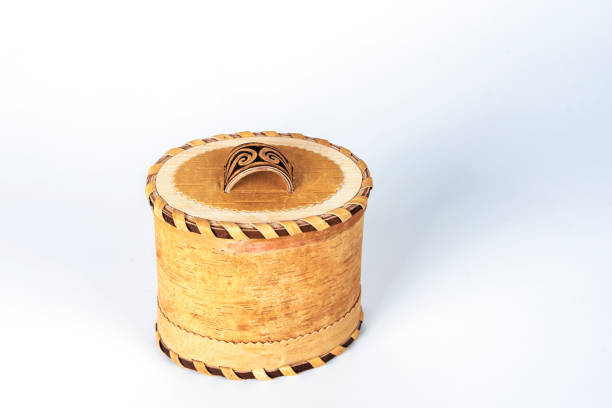 istock Basket of birch bark (Tuesok) with a lid on a white background. Food container 1202725455