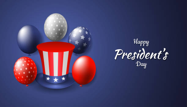 istock Happy president's day with realistic uncle sam hat and balloon in dark blue background. Vector illustration for President day in USA. 1202726992
