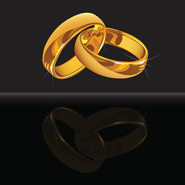 goldene hochzeit ringe auf schwarzem hintergrund mit reflexion - light effect black background love black stock-grafiken, -clipart, -cartoons und -symbole