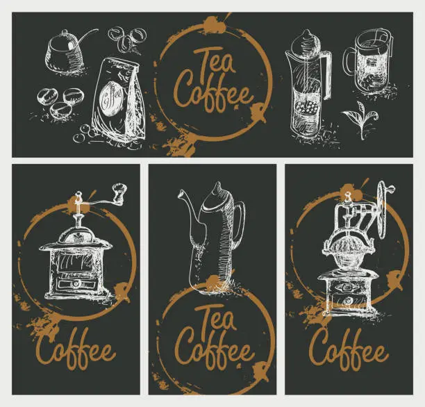 Vector illustration of Set of design elements on the tea and coffee theme