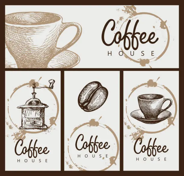Vector illustration of Set of design elements on the theme of coffee house