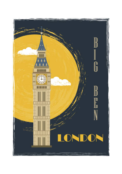 런던 시티 포스터. 빅 벤 벽 예술. - london england victorian style big ben dark stock illustrations
