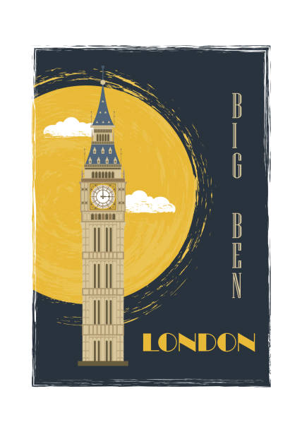 plakat londyńskiego miasta. sztuka ścienna big bena. - london england victorian style big ben dark stock illustrations