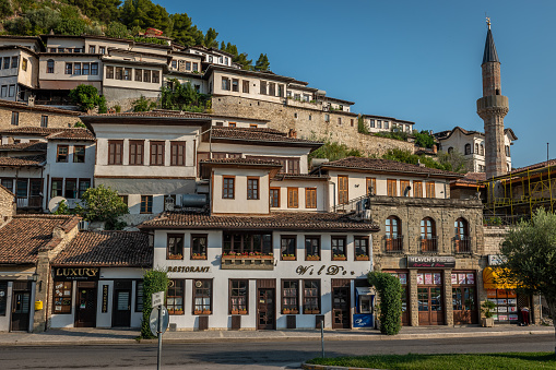 Berat, Albania on August 29, 2019: Town of one thousand windows and white Ottoman houses, Berat, Albania