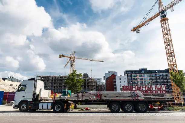 Photo of Truck loaded with concrete beams in Malmo, Sweden