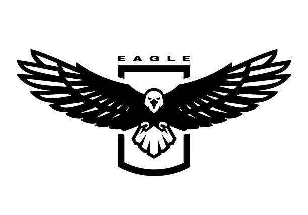 amerikanischer adler. fliegende vogel-logo, emblem. vektor-illustration. - the eagle stock-grafiken, -clipart, -cartoons und -symbole