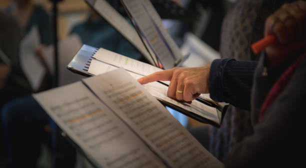istock Hand, finger and music sheet 1202740430