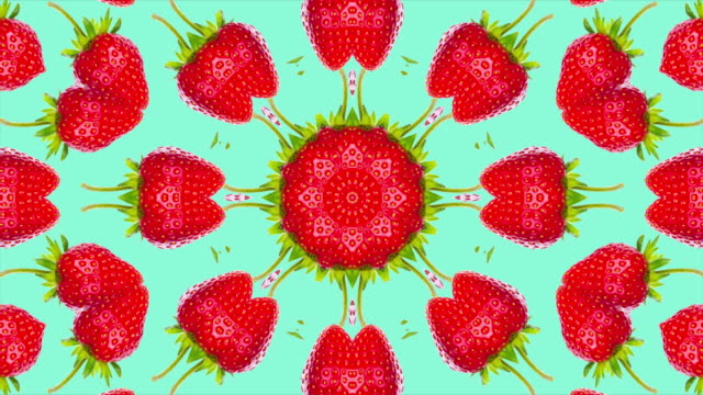 Animated background with kaleidoscope effect with strawberries