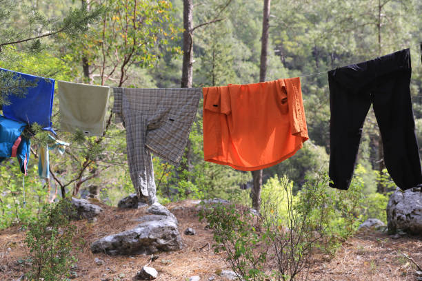 istock Tourist clothes are dried on a rope 1202743824