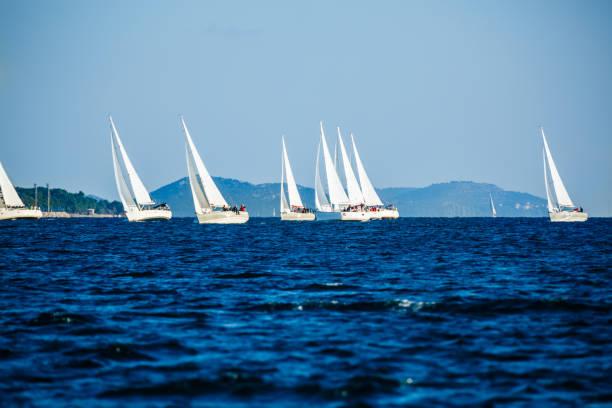 istock Sailing crews on sailboats on regatta 1202744004