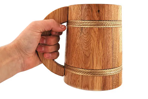 wooden beer mug on a white background