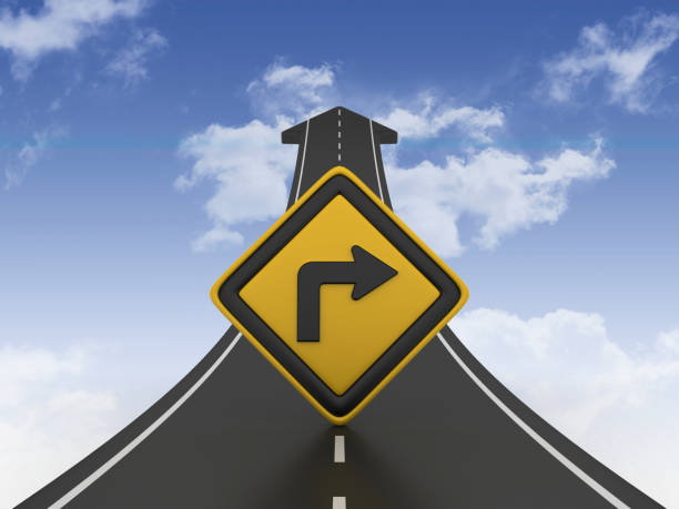 istock Road Arrow with Turn Right Road Sign - 3D Rendering 1202747545
