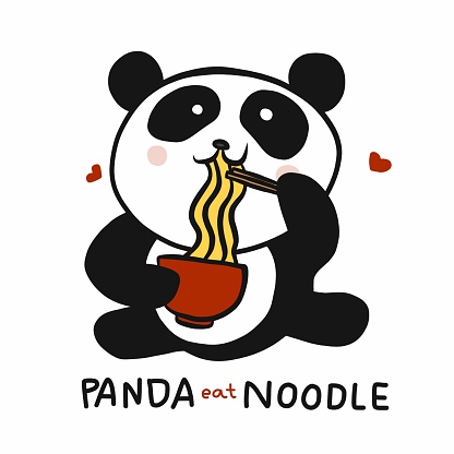 Panda eat noodle cartoon vector illustration