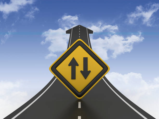 istock Road Arrow with Two Ways Road Sign - 3D Rendering 1202747598