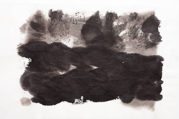 istock Hand Drawn Abstract black ink stain texture on rice paper 1202750580