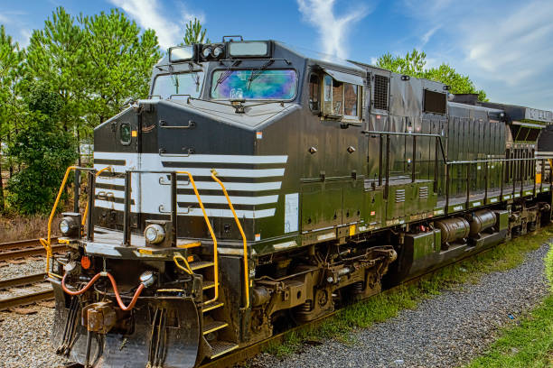 istock Black and White Locomotive on Siding 1202752167