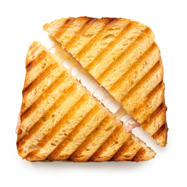 cheese and ham toasted sandwich. - stringy imagens e fotografias de stock