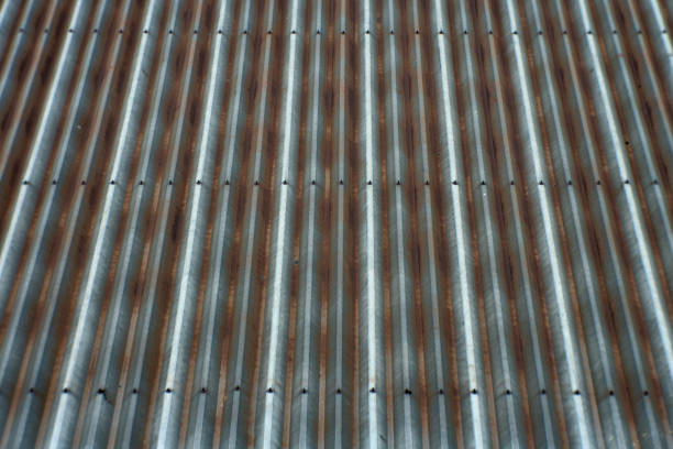 istock Old metal sheet roof texture, Rusty metal sheet pattern background. 1202752474