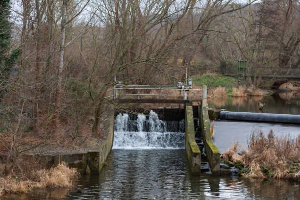 hydropower plant for renewable energy, river saale in jena, germany