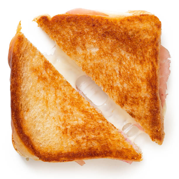 cheese and ham toasted sandwich. - stringy imagens e fotografias de stock