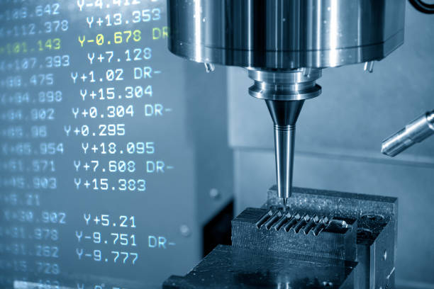 istock The abstract scene of the G-code data  and the CNC milling machine cutting the injection mold parts with solid ball endmill tools. 1202755560