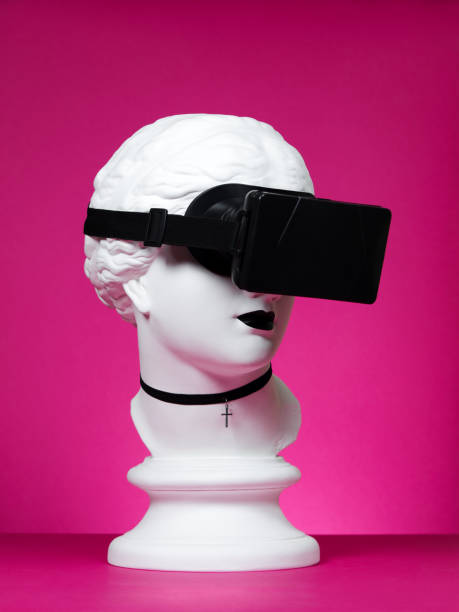 istock Cyberpunk Greek Goddess wearing VR headset 1202759950