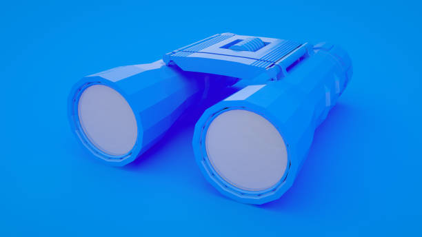 lornetka renderowania 3d odizolowana na niebieskim tle - focus binoculars spy eyesight zdjęcia i obrazy z banku zdjęć