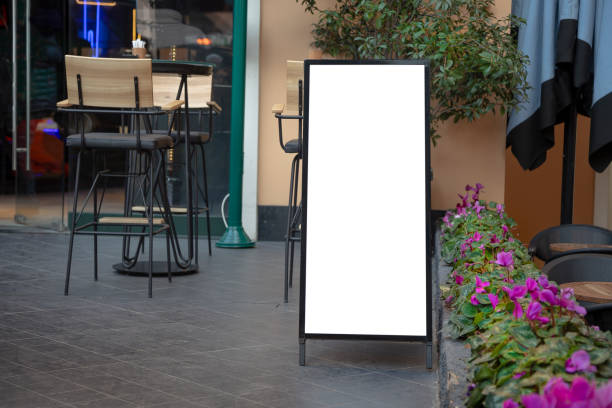 istock Blank billboard in front of the restaurant-cafe 1202762486