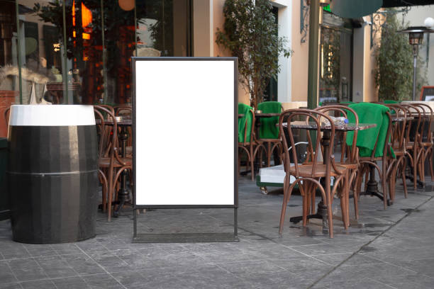 istock Blank billboard in front of the restaurant-cafe 1202762519