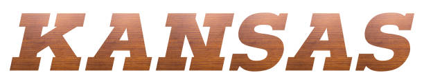 KANSAS  with brown wooden texture on white background.