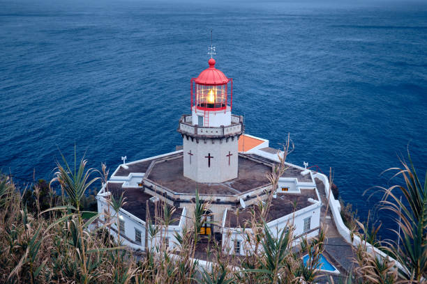 Lighthouse Arnel in the Azores, Portugal. stock photo