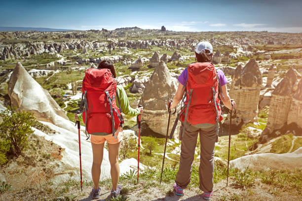 istock Adventure trekking in the mountains with a backpack and tent. 1202768338