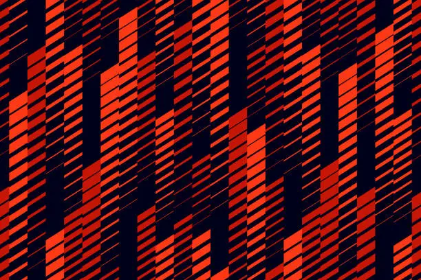 Vector illustration of Vector geometric seamless pattern with red lines, tracks, halftone stripes