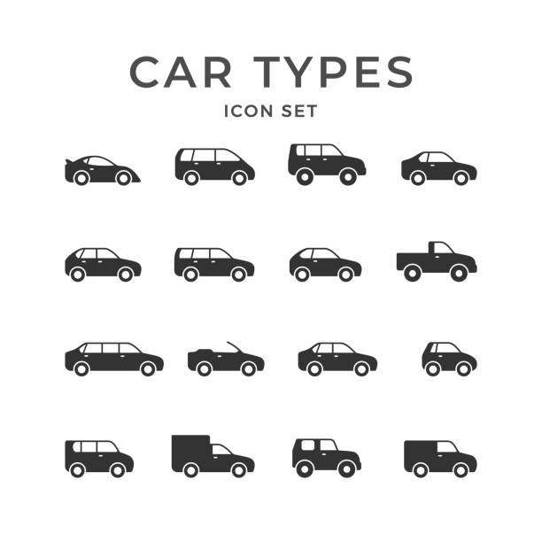 자동차 유형의 문말 아이콘 설정 - compact car stock illustrations