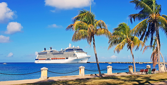 Frederiksted, St. Croix - february 13, 2019: Luxury cruise ship Celebrity Silhouette moored in Frederiksted, city on St. Croix, US Virgin island